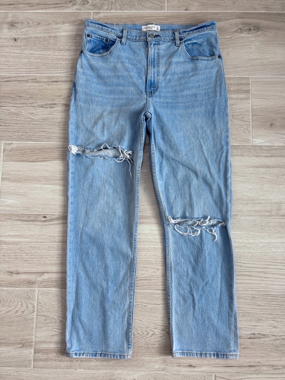 Abercrombie & Fitch Light Blue Straight-Leg Distressed Jeans